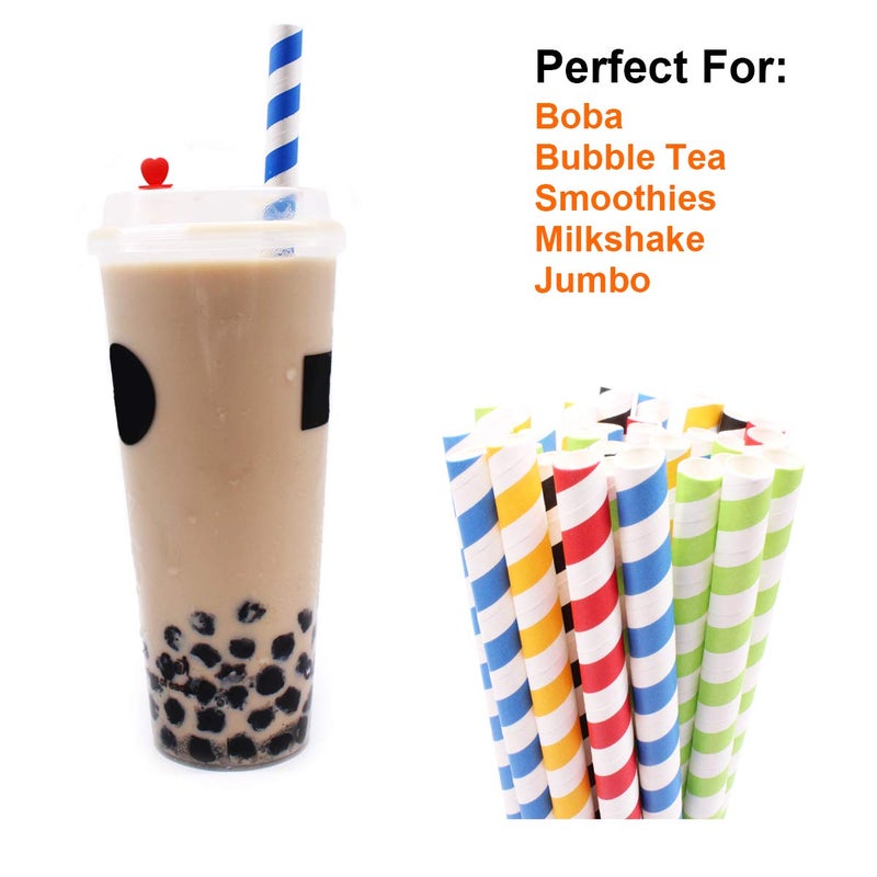 morneve Boba Straws, Smoothies Straw Disposable Extra Large 0.5" 1/2" 12mm Wide Paper Straws for Slushy Jumbo Thick Shakes Bubble Tea Tapioca Pearls Shower Birthday Party Supplies, Stripe 50PCS - Image 3